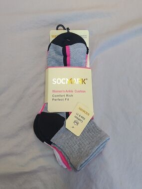 Socmark Women's Athletic Ankle Socks - Gray, Black, Grey & Pink